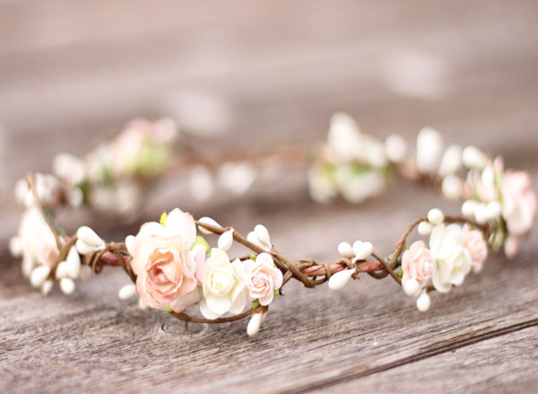 Wedding Floral Crown in Champagne and Ivory Flower Bridal Headpiece